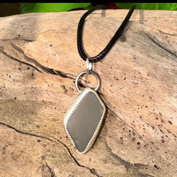 Hand Crafted Jewelry - Grey Sea glass Handmade 995 silver soldered necklace beach boho